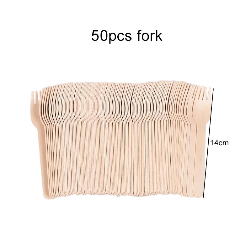

50pcs/set Disposable Wooden Tableware Chopsticks Spoon Fork Household Festival Party Tableware Outdoor Portable Kitchen Tool TMZ