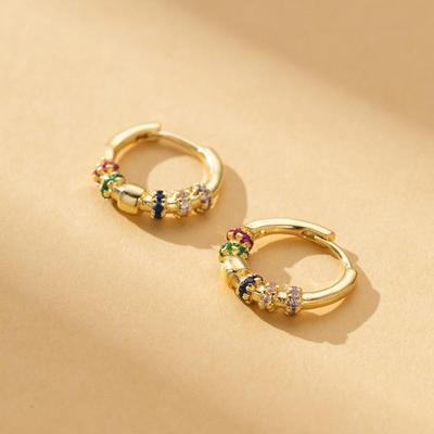 Luxury Multicolor Zirconium Earring S925 Sterling Silver 18 Gold Plated Hoop Earrings