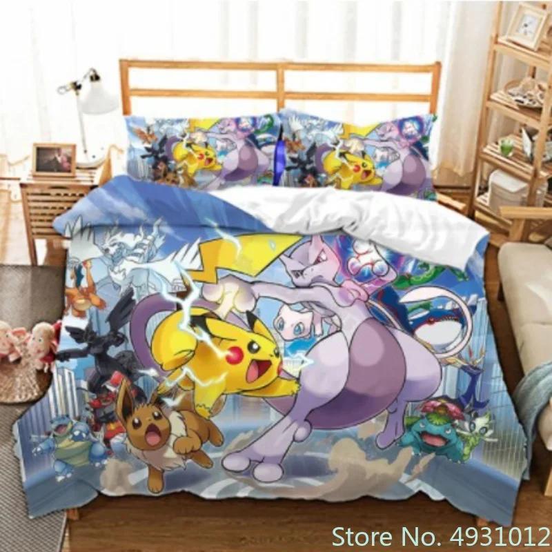 Comforter Pokemon Dragon Bedding Set 3D Printed Anime Figure Pikachu Peripheral Family Decor Kids Bedroom Warm Bedclothes