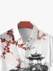 [Printed Design - Not Texture] Men'S Short Sleeve Shirt - Sakura And Asian Architectural Design, Regular Fit Casual Shirt, Suitable for Summer Outdoor