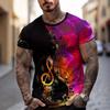 3D Note Printed Short Sleeved Summer Men's Round Neck Top Men's T-shirts