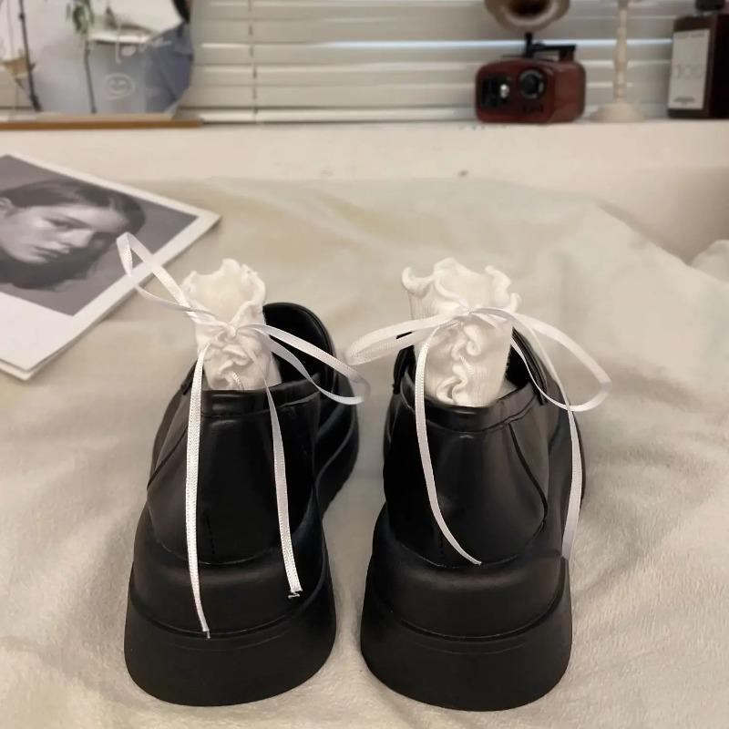 Fashion Ladies Pumps Loafers Women's Shoes 2025 Spring Autumn Round Toe Platform Middle Hee Lace Up Casual Leather Single Shoes Female