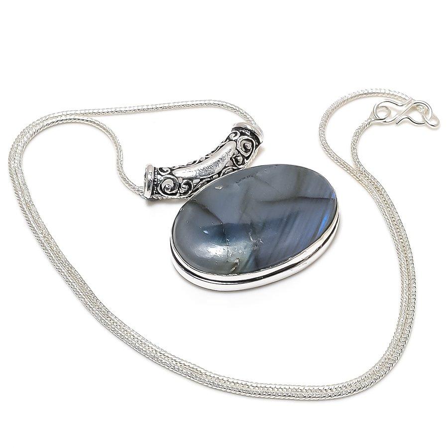 

Этническая ювелирная подвеска ручной работы с драгоценным камнем Лабрадорит 1,54 дюйма VR-1001