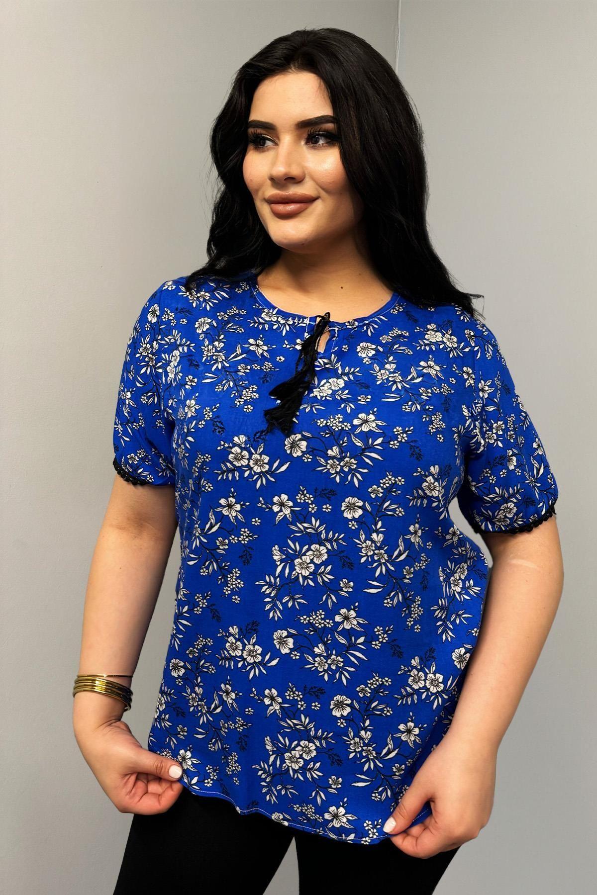 

Женская блузка большого размера, блузка больших размеров с кружевным воротником и цветочным узором XL