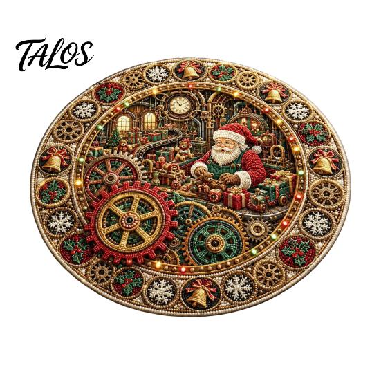 Sound Absorbing Mat for Apartments Round Christmas 3D Rug, Optical Illusion Area Santa Gnome Indoor Door Pattern, Non-slip Holiday Floor Living