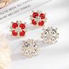 Niche Design Red Cute Full Diamond Snowflake Stud Earrings - S925 Silver Needle Korean Style Ear Jewelry