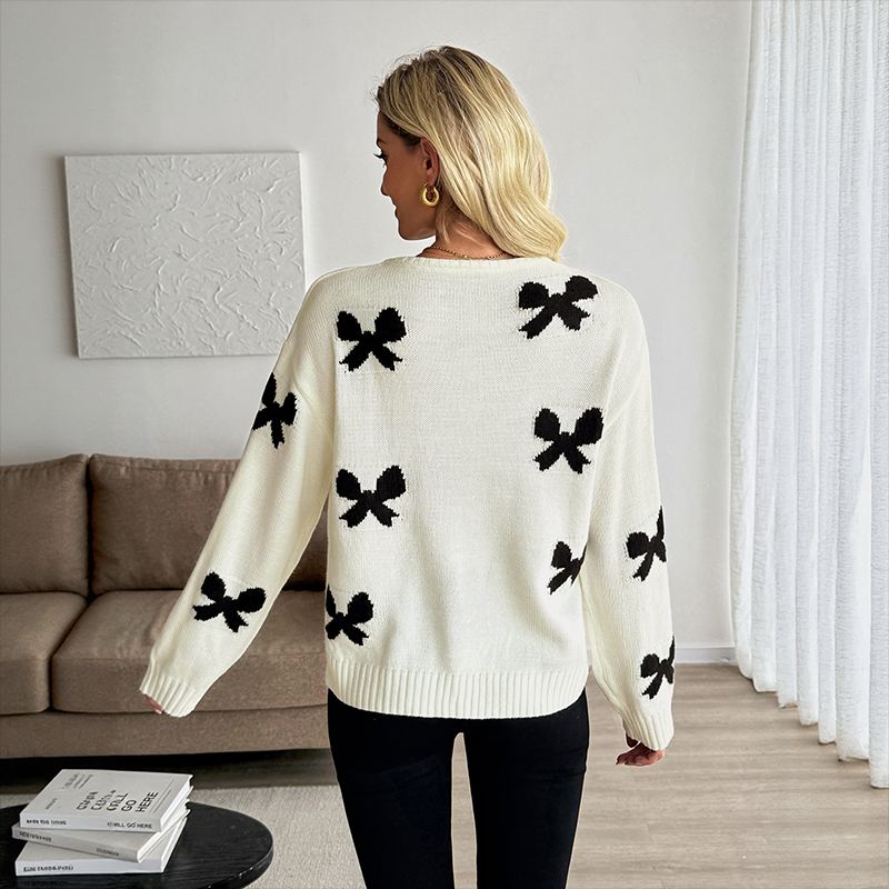 Autumn Women Sweater Ladies Tops Lace-up Bow Pattern Women's Sweater Cardigan Top