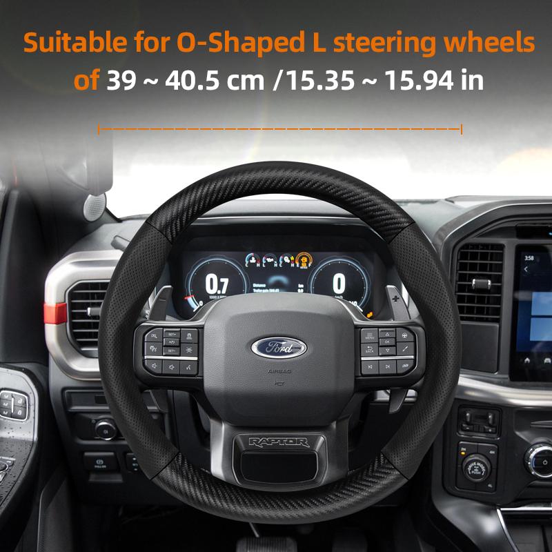 fypaj3 Suitable for Ford Breathable Holes Leather Matte Carbon Fiber Texture Steering Wheel Cover Suitable for Focus Mk2 Mk3 Fiesta Mk7 Transit Custom