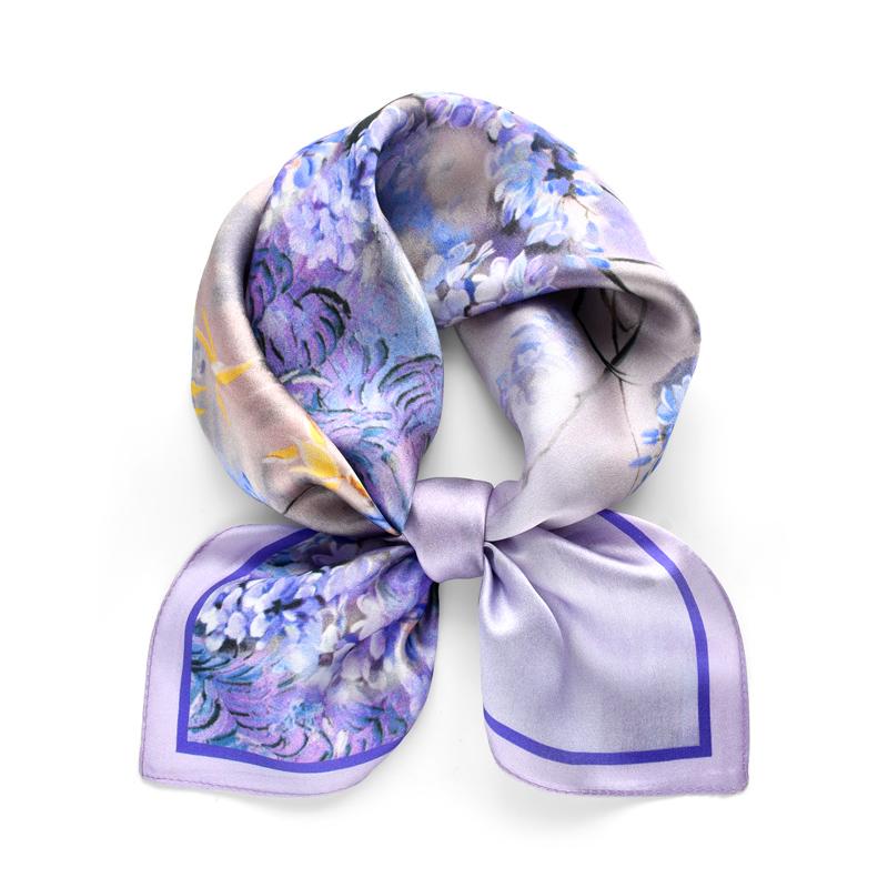 

Purple flowers 100% natural real silk satin scarves small square scarf hijab shawl luxury gift 50cm women wrap neckerchief