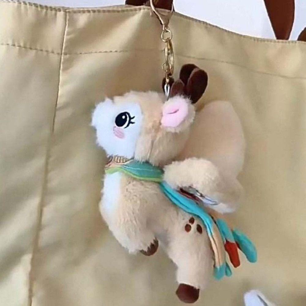 Chinese Style Flying Cat Pendant Cartoon Plush Doll Key Ring Nine-Colored Deer Keychain  Girls