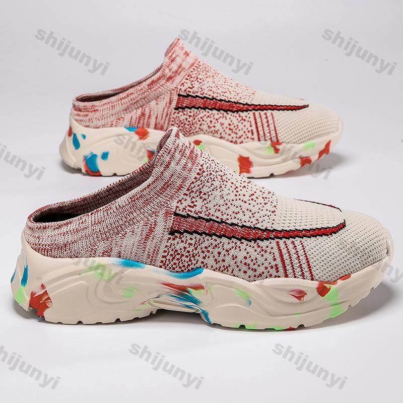 Fashion Large Size Women's Shoes Summer Fashion Fly Weave Slip on Half Slippers Comfortable Height Increase Mesh Breathable Casual Shoes