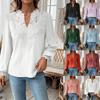 Autumn and Winter V-neck Lace Stitching Long-sleeved Casual Shirt Women's Blouse
