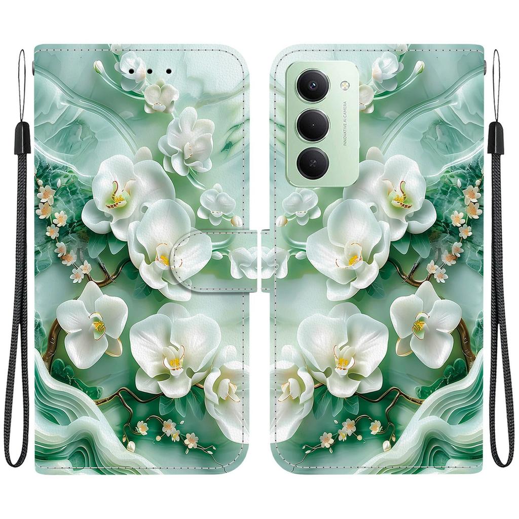 Pro Xiaomi Redmi 15 4G (EU) (171 mm) Pouzdro Vzorový Potisk Kožená Peněženka Kryt na Telefon s Šňůrkou