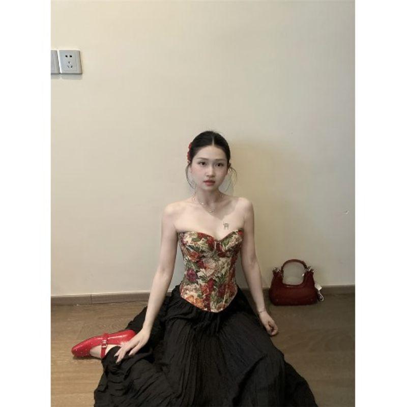 

Kumikumi French style Pure Desire Style New Jacquard Sexy Tube Top Vest Women Summer Slim fit Slimming Short Top Bustling vest S