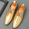 Fashion New Gentleman Black Gold Blue Loafter For Men Rivet Pointed Glossy Patent Leather Shoes Casual Formal Wedding Dress Footwear