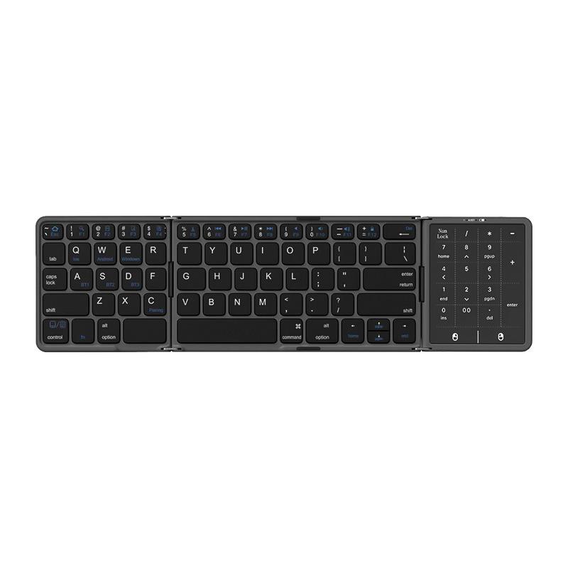 

Складная Bluetooth-клавиатура с зарядкой Type-C, большим тачпадом и переключаемыми цифровыми клавишами Three-Fold Touch Numeric Keyboard чёрный