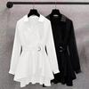 Abito camicia da donna con risvolto, scollo a V, maniche lunghe, orlo irregolare, vita stretta, cintura regolabile, pullover, maglietta, abbigliamento femminile