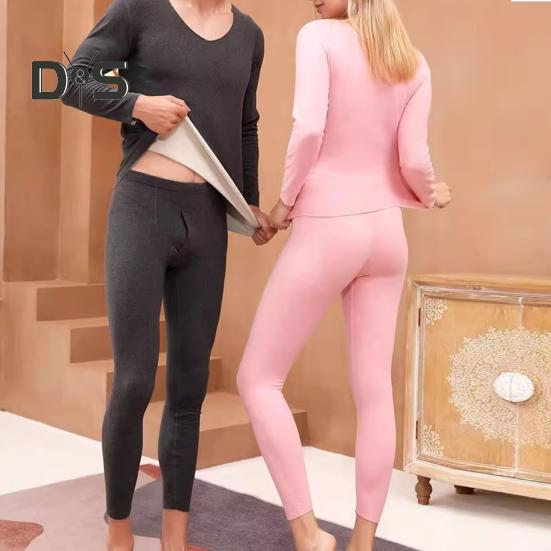 2 Teile/Satz Winter Thermo-Unterwäsche-Set für Damen, Rundhalsausschnitt, nahtlos, langärmlig, warm, Slim Fit, hochelastisch, Pyjama-Set für kaltes Wetter, Homewear, Nachtwäsche