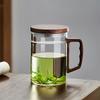 Moon-Shaped Glass Tea Cup, Heat-Resistant, with Separate Tea Infuser And Wooden Handle, Green Tea Brewing Tool