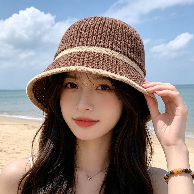 New Summer Style Women's Straw Fisherman's Hat with Color-Block Stripes—Breathable Sun-Protective and Versatile for Outings Flatters The Face