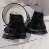 1 Pair Women Prom Gloves See-through Lace Hollow Out Ruffle Edge Thin Wrist Cuff Fingerless Performances Bride Wedding Mittens