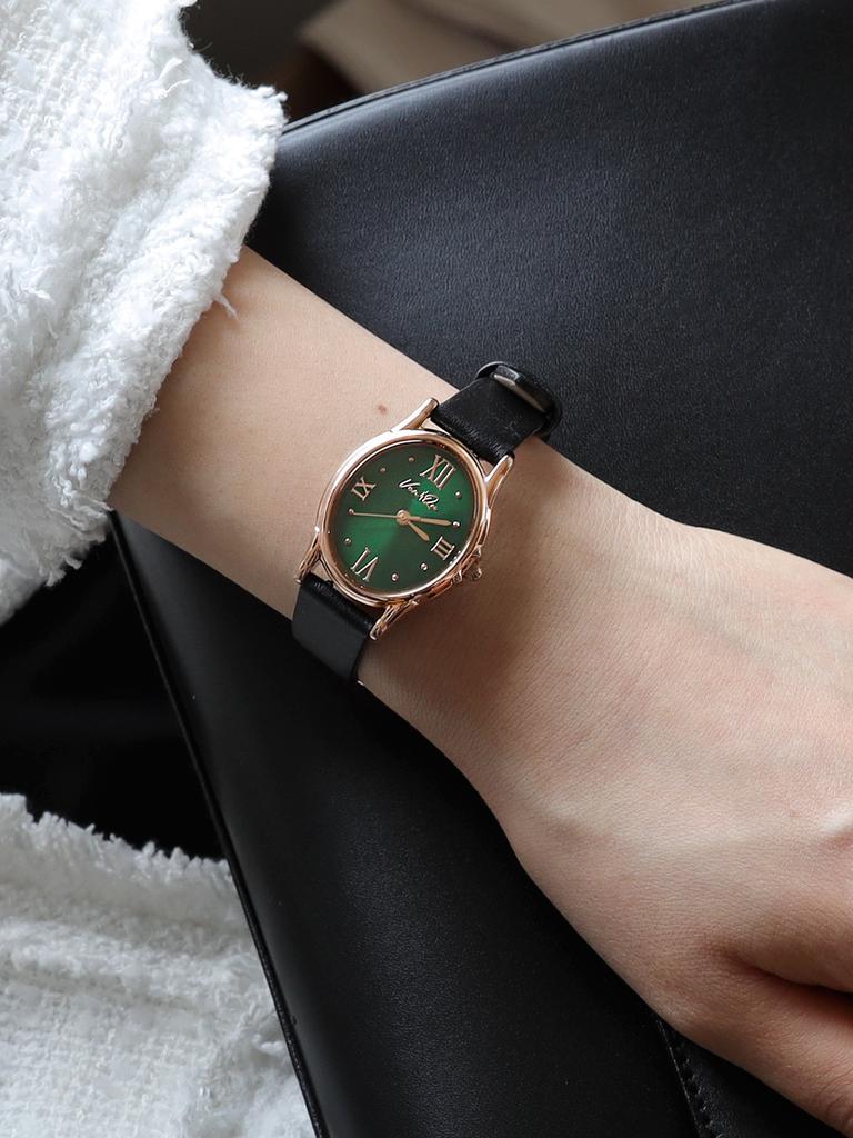 Benaenku Gem-Rosegold/Emerald (Black Leather)