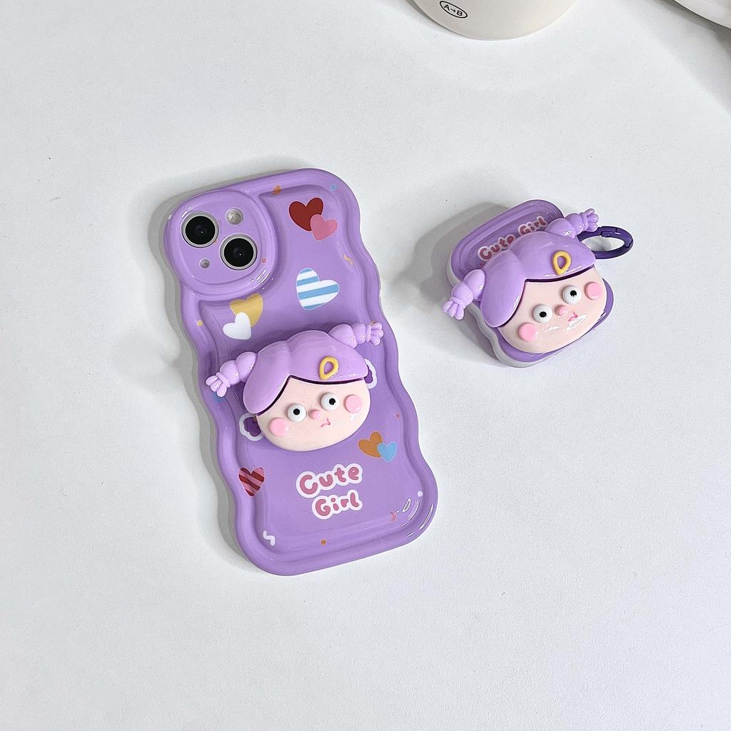 Lila Mädchen Stand Halter Cartoon Liebe Herz Ins Telefon Fall Für Iphone 11 12 13 Promax 14 Pro Max Nette zurück Abdeckung Capa