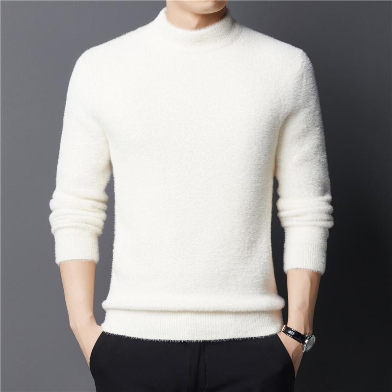 Men's Thick Chenille Velvet Turtleneck Sweater with Golden Carving