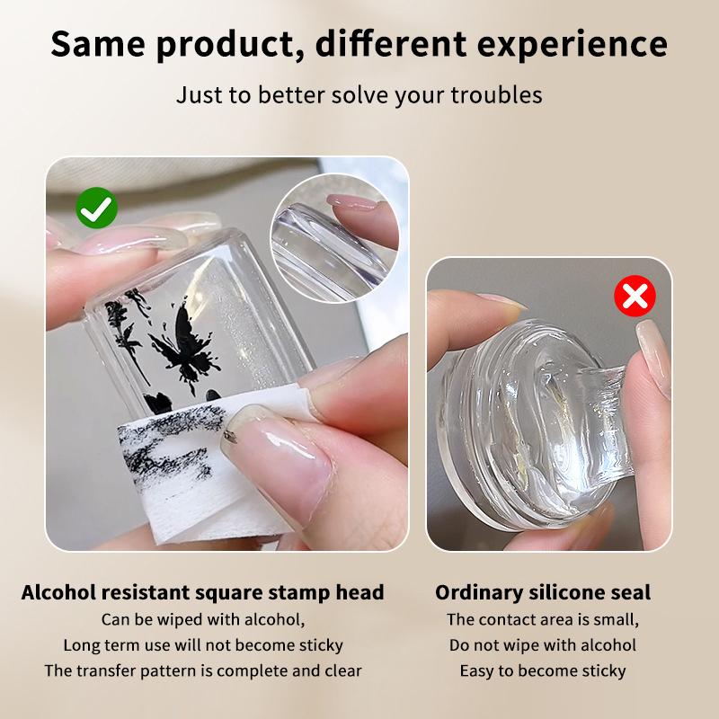 Transparent Rectangle Nail Art Stamper With Scraper Silicone Head Transfer Tool Fast Clear Jelly French Stamping Manicure