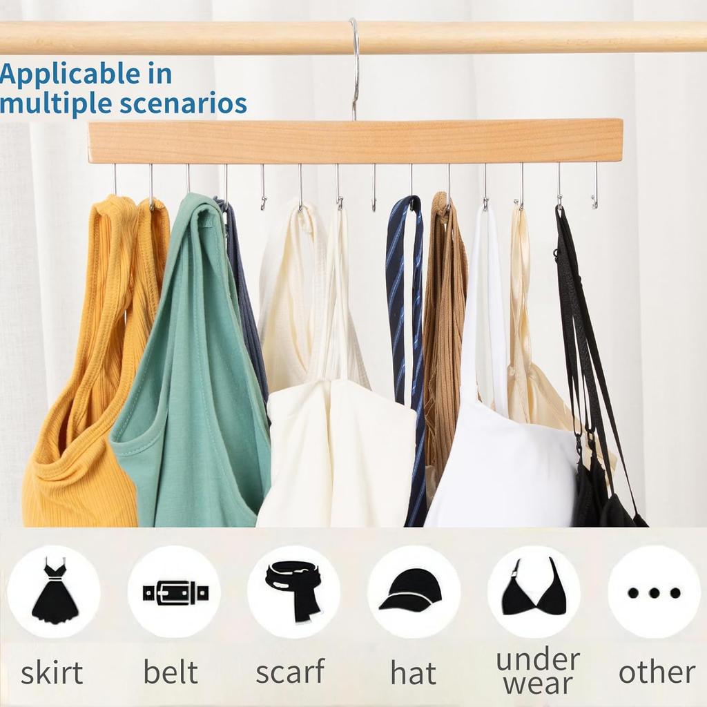Tie Hanger, Space Saving Bra, Tank Top, Belt Storage Rack, 14 Foldable Hooks, Suitable for Closet Organizers and Storage