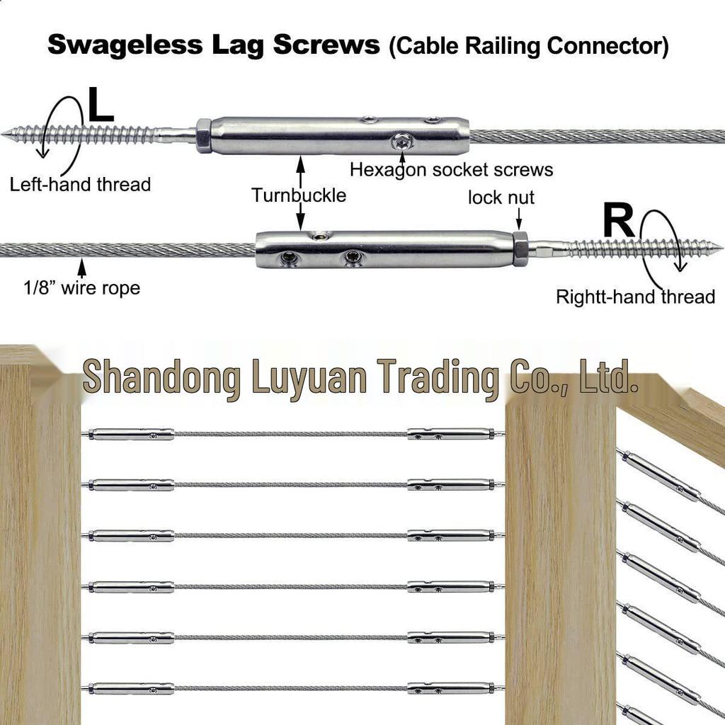 Toothless Tensioner for 1/8'' Stainless Steel Cable On Wooden Pole Fence Hardware Kit