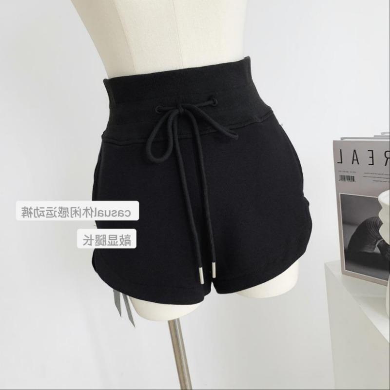 Long Gray Sports Shorts Show Legs Women Wear Loose Side Slit Wide-leg Pants High Waist Drawstring In Summer