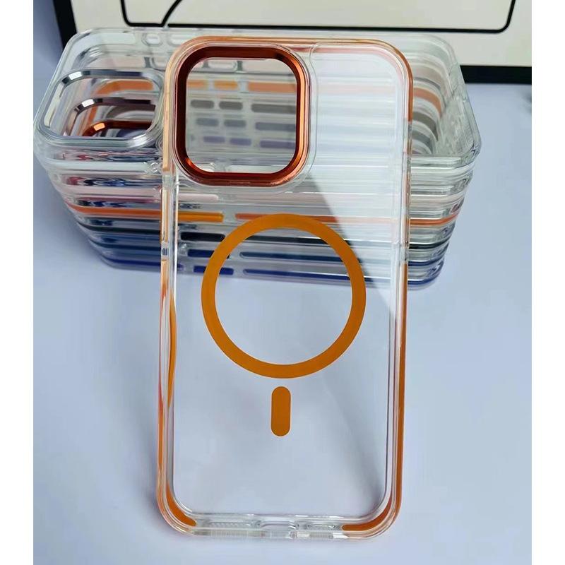 Applicable To IPhone15 Two-color Transparent Magnetic Case Apple 14MAX Two-in-one Full-pack Large Hole Anti-fall Protection Case