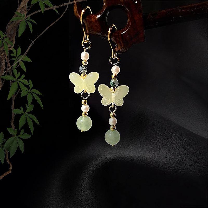 

Серьги-кисточки с бусинами в виде бабочек - Элегантные женские нишевые аксессуары в китайском стиле для ципао и ханьфу