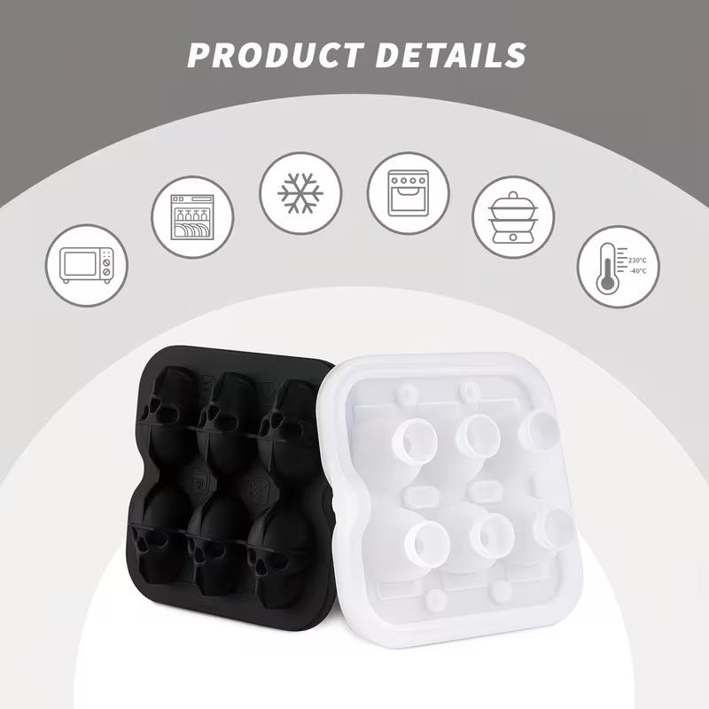 Totenkopf Eisballform Silikon 3D Flexible Eiswürfelbehälter BPA-frei Eiswürfelformen für Gefrierschrank Horror Totenkopf Kopf Cocktail Eisballbereiter