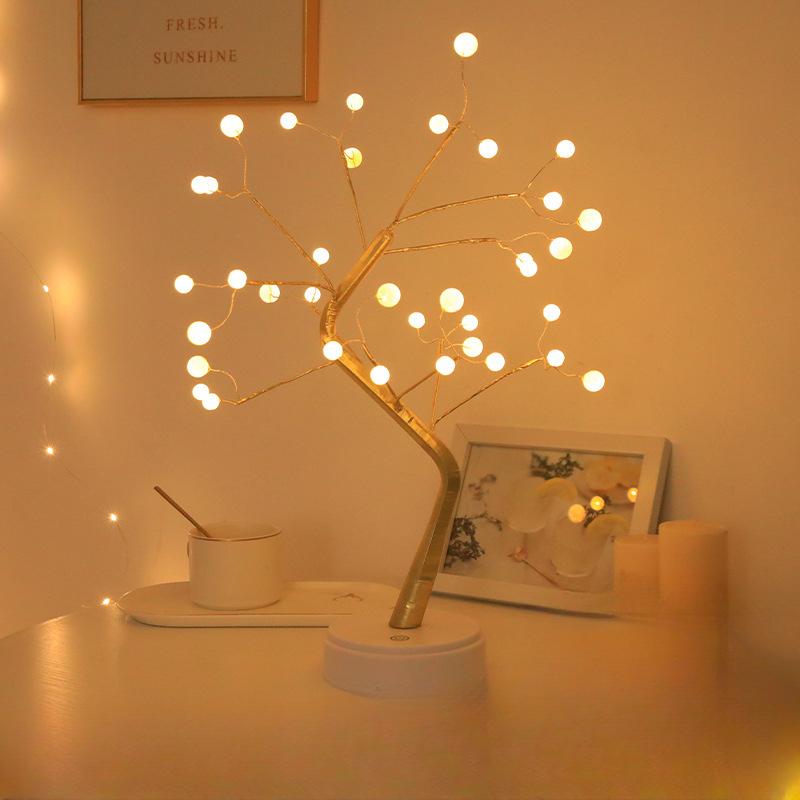 Tree Shaped LED Copper Wire Pearl Tree Light Indoor Bedroom Decoration Small Night Light Living Room Small Ornaments