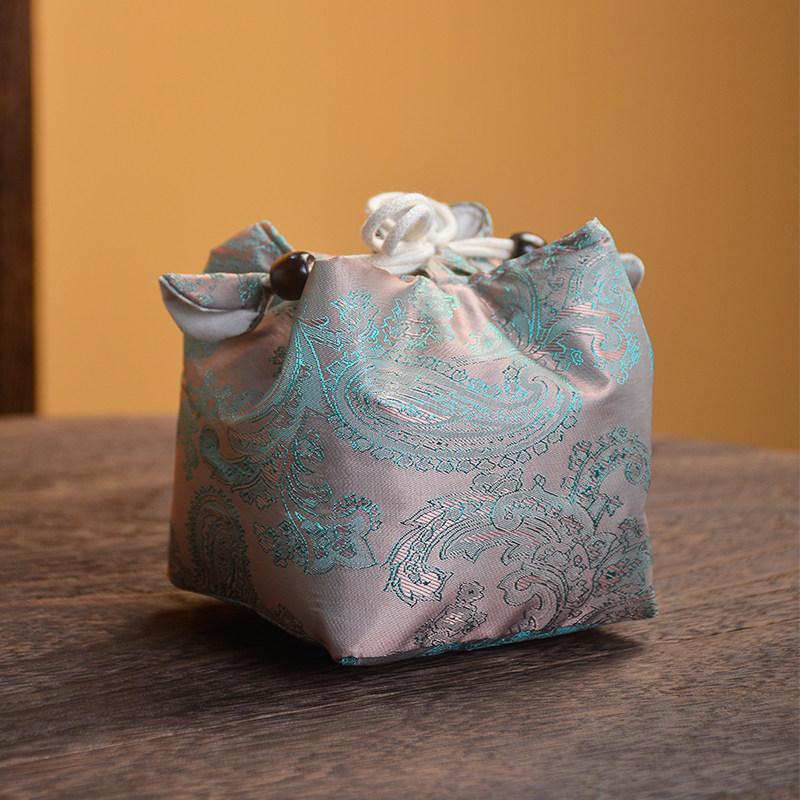 1pc Tea Set Storage Bag Chinese Woven Brocade Tea Cup Bag Vintage Printed Teapot Cloth Bags Portable Travel Master's Cup Sacks