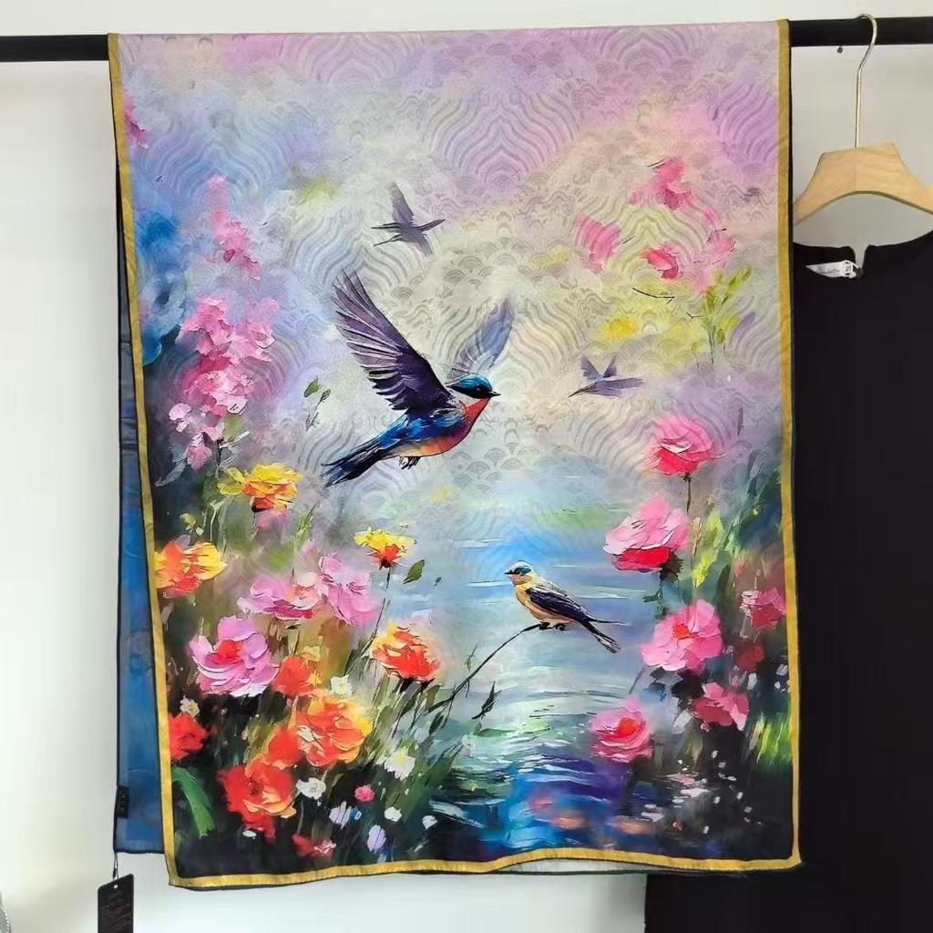 Xiangyun Dunhuang Feitian Flower Dill Cut Flower Thin Popular National Style Jacquard High-End Versatile Silk Scarf 180X70 Shawl