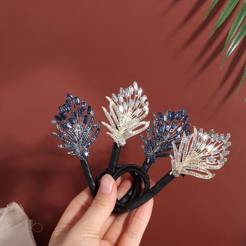 1PC Rhinestone Feather Design Hair Clip Elegant Hair Curler Deft Bun Maker Long Thick Hair Accessories For Women