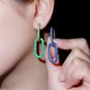 Popular Geometric Lock Small Earrings Colored Zircon Vintage Buckle Copper Plated 18K Gold Micro-Inlaid Zircon Earrings