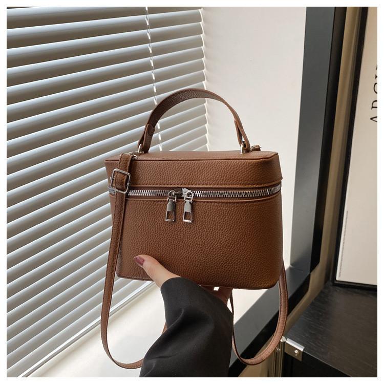 Solid Simple Color Lychee Texture Embossed Women Single Shoulder Bag Square