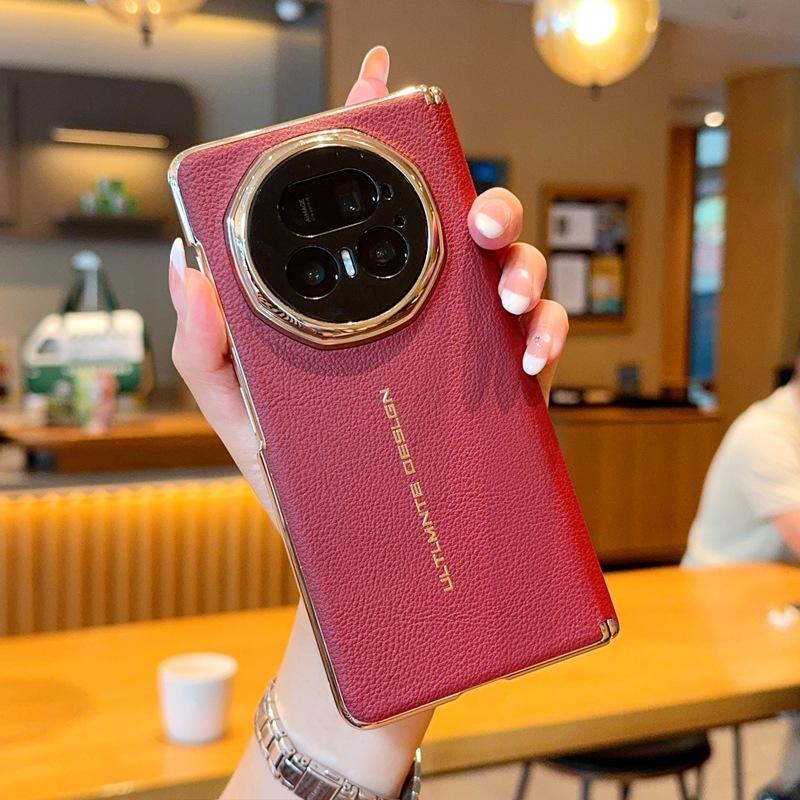 Anwendbar für Honor magicv5 Handyhülle doppelte Mittelachsen-Scharnier Rundumschutz Honor magicv6 Litschi-Muster Schutzhülle