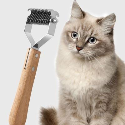 Stainless Steel Dog Hair Removal Comb Professional Wooden Handle Pet Fur Trimmer Sturdy Cat Hair Cleaning Combs