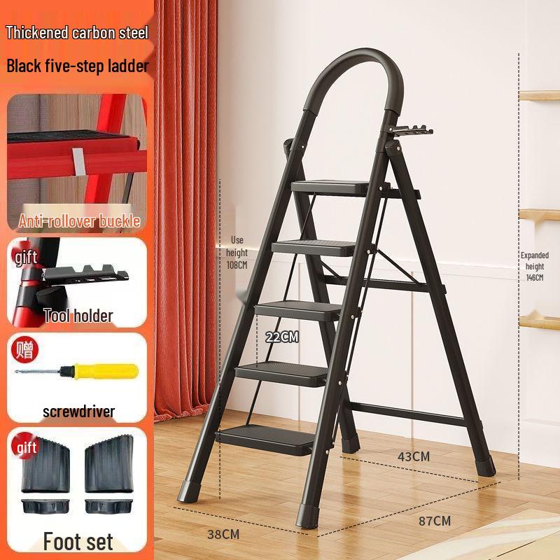 Folding Indoor Multifunctional Telescopic Ladder: High-Carbon Steel, Portable, Thickened Herringbone Design