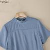 ZANZEA Women Casual Stand Collar Summer Short Sleeve Dress