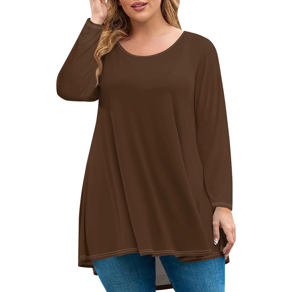 Women's Fashion Large Size Round Neck Long Sleeve Casual Color Loose Pullover Top