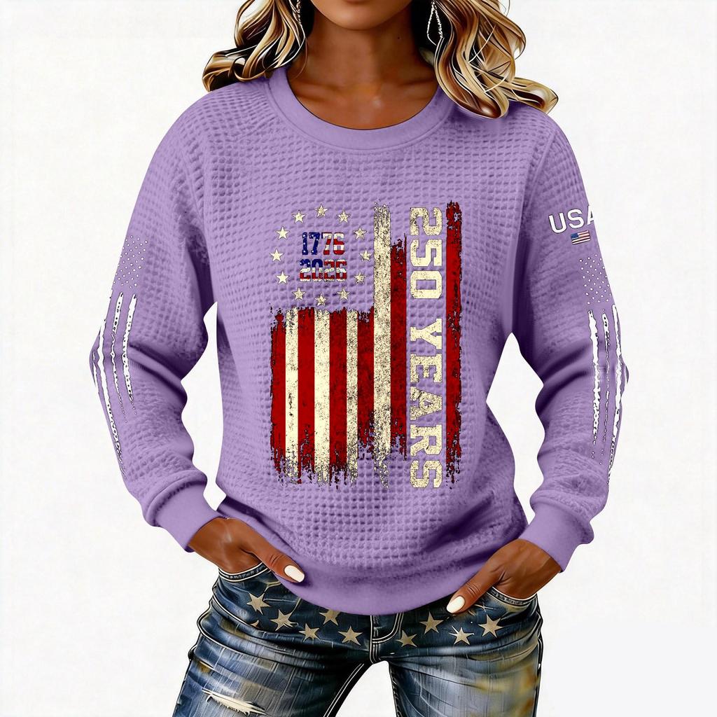 Women's Fashionable Lightweight Long-Sleeved Pullover Sweatshirt With Printed Round Neck