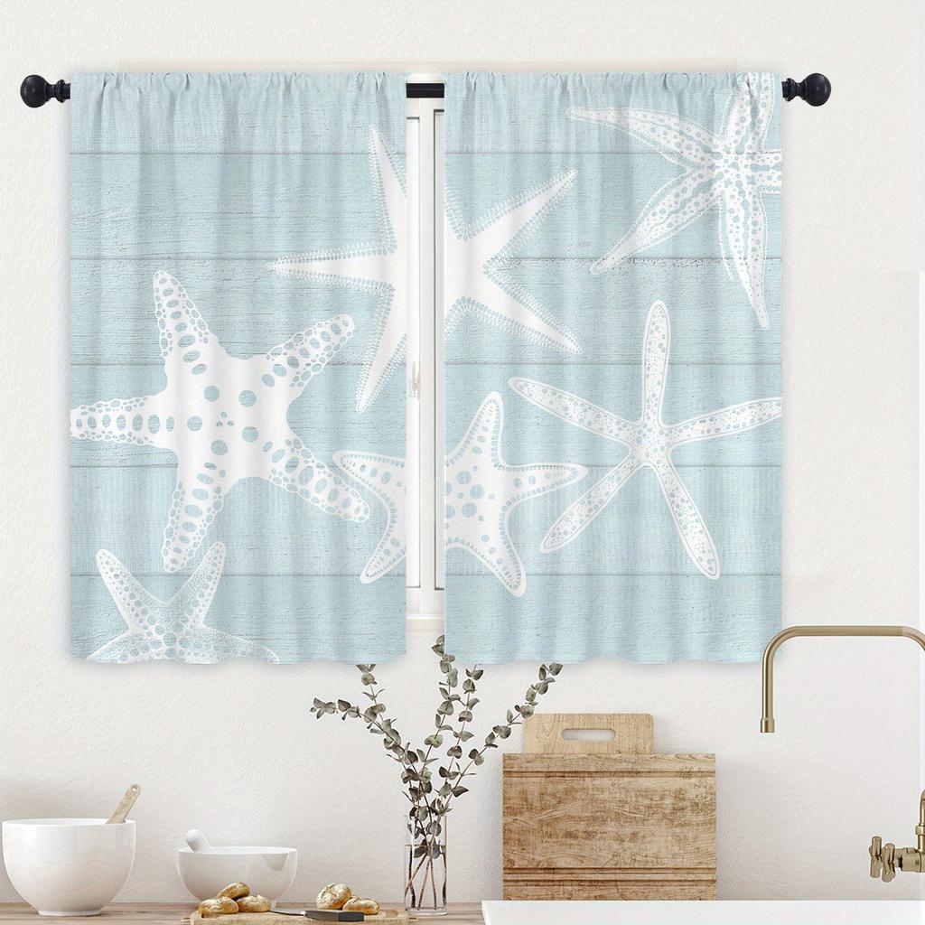 Beach Coastal Starfish Kitchen Curtain Nautical Summer Window Treatment for For Living Room For Home Decor Cafe Cabinet Decoration