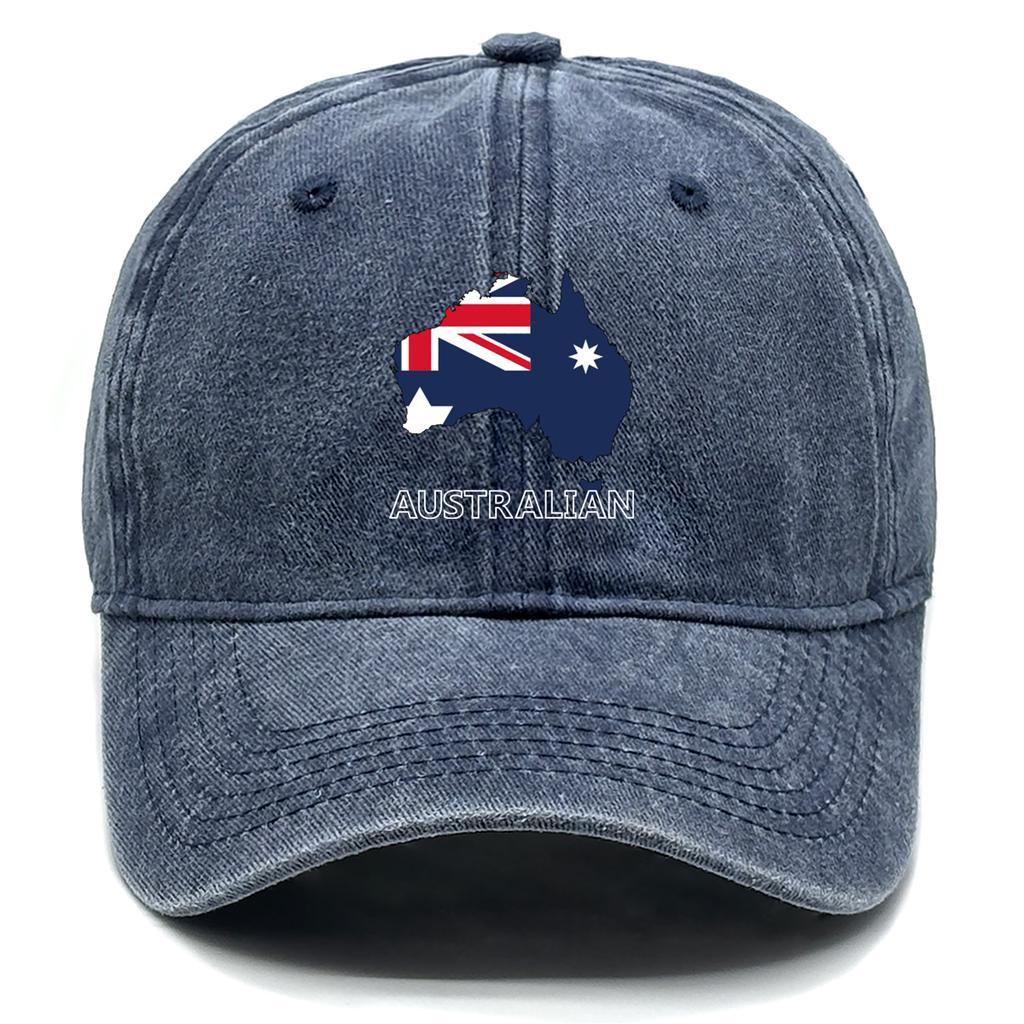 AUSTRALIAN Map Flag Print Snapback Baseball Hat Dad Hat Washed Retro Vintage Adjustable Baseball Caps  Perfect For Gifts