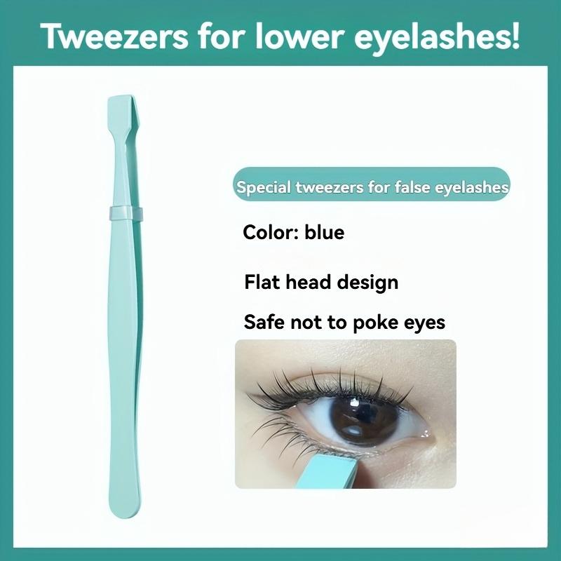 

Eyelash Tweezers Stainless Steel Flat Head Curved Angle Non-Stick Coating Multifunctional Grafting Beauty Eyelashes Beauty Tools синій